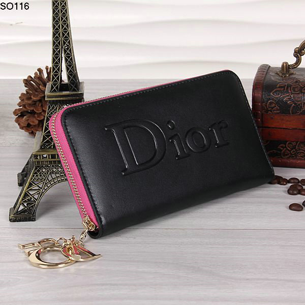dior wallet calfksin leather 116 black&rosered